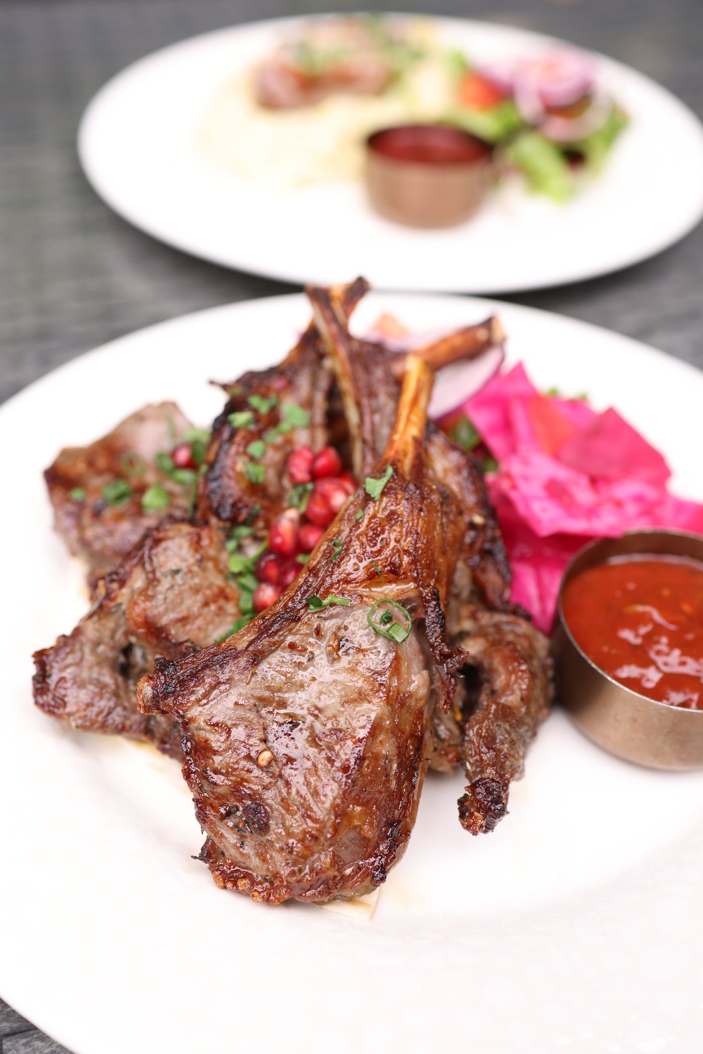 Pomegranate Lamb Chops with Pickled Onions