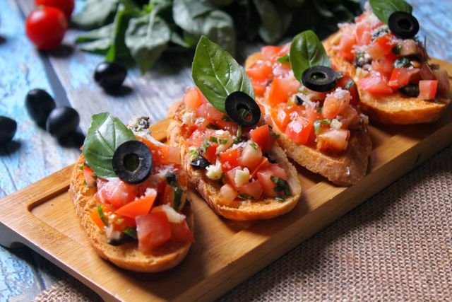 Heirloom Tomato and Olive Bruschetta