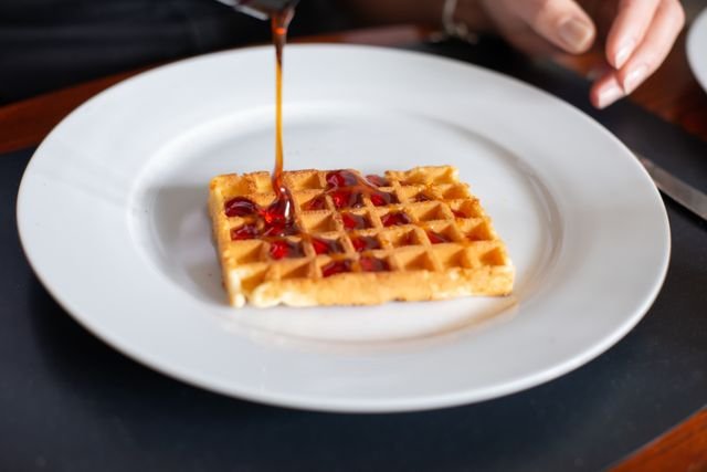Crisp Waffles in Warm Syrup